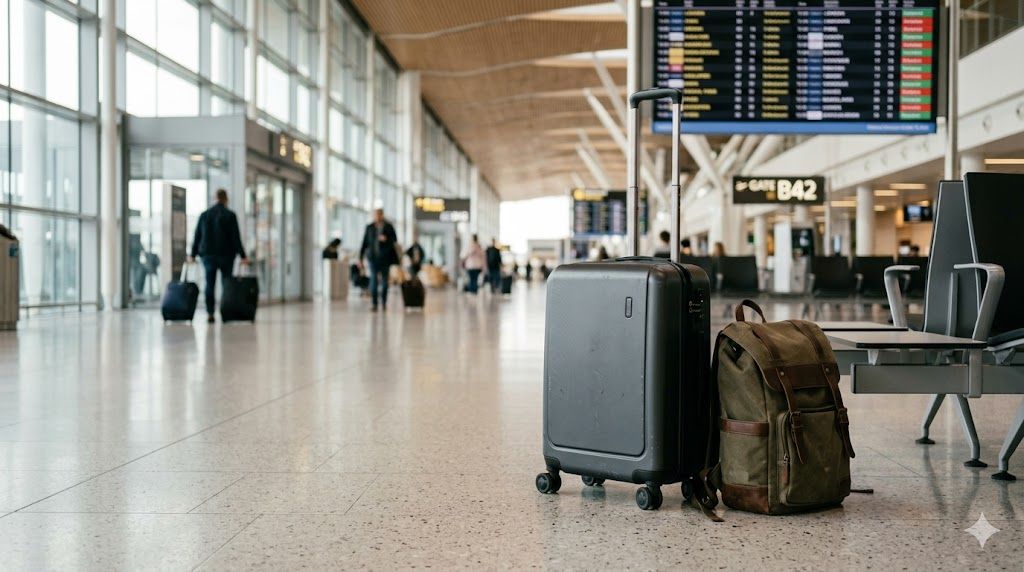 Kabinski kofer i laptop torba — ručni prtljag Air Serbia u terminalu
