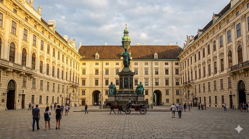 Palata Hofburg Beč — zimska rezidencija careva, Španska škola jahanja, lipicaneri, carica Sisi, kruna Svetog rimskog carstva