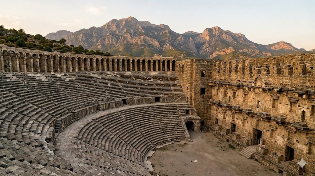 Antički rimski amfiteatar Aspendos u podnožju Taurus planina blizu Antalije