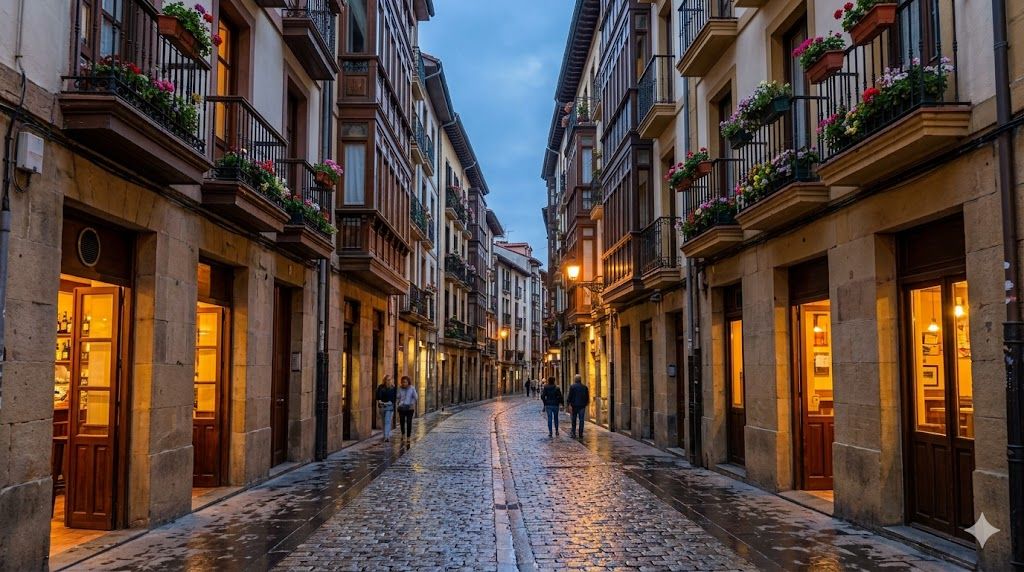 Stari grad Casco Viejo sa srednjovekovnim ulicama u Bilbao Baskiji