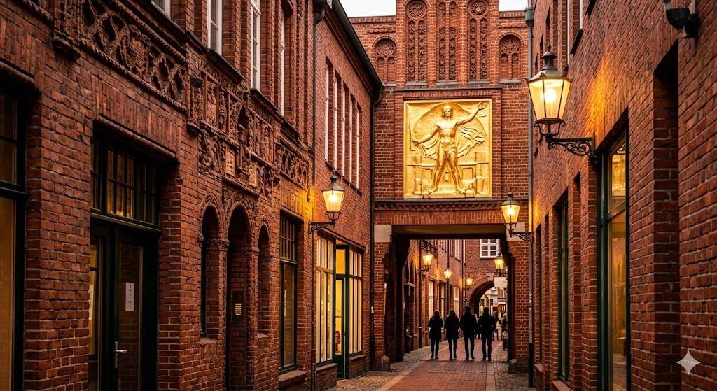 Böttcherstraße ekspresionistička ulica u Bremenu sa Lichtbringer zlatnim reliefom i Glockenspiel-om
