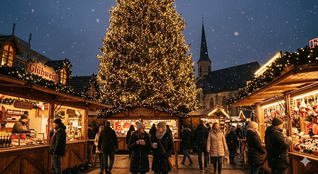 Dortmundski božićni sajam sa najvećom jelkom na svetu od 45 metara osvetljenom uveče