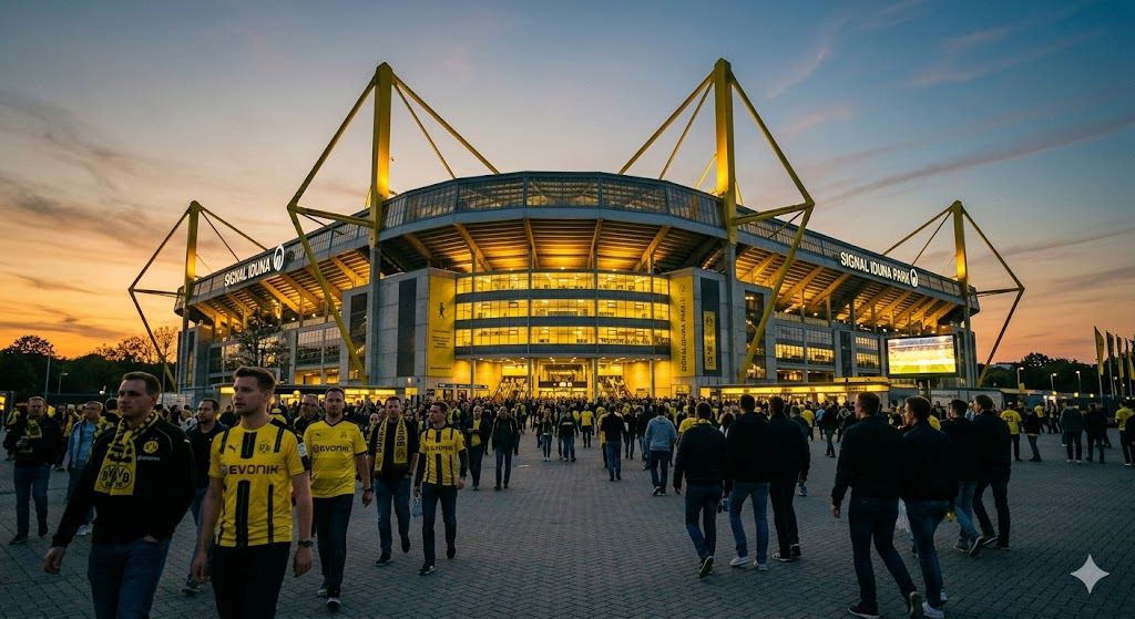 Signal Iduna Park stadion Borussije Dortmund sa navijačima na Žutoj zidini