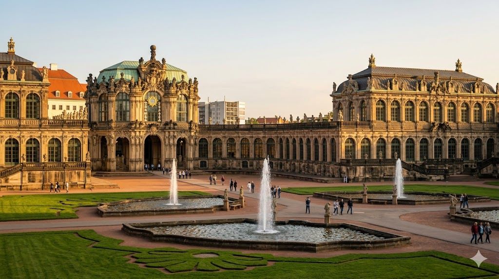 Zwinger palata u Drezdenu sa baroknim dvorištem i krunskim portalom u zlatnom satu