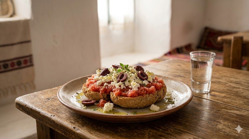 Dakos kritska gastronomija ječmeni hleb feta paradajz