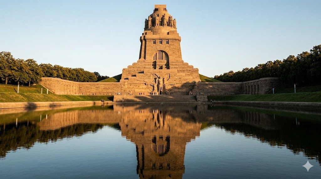 Völkerschlachtdenkmal Spomenik bitki naroda u Lajpcigu visok 91 metar sa refleksivnim bazenom