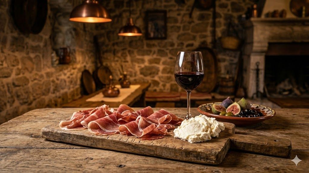 Njeguški pršut sa Lovćena kajmak Vranac vino crnogorska gastronomija