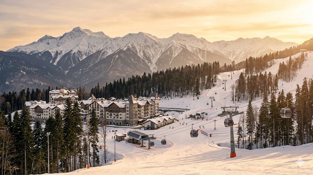 Krasnaya Polyana ski resort sa moderni žičarama i kavkaskim planinama