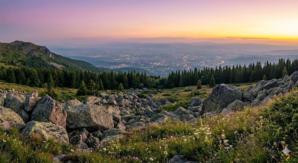 Pogled na Sofiju sa planine Vitoše sa Crnim Vrhom u pozadini