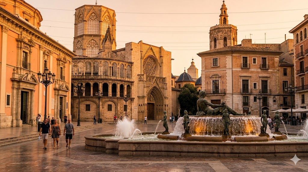 Plaza de la Virgen u Valensiji — stari grad sa katedralom i fontanom, mediteranska atmosfera