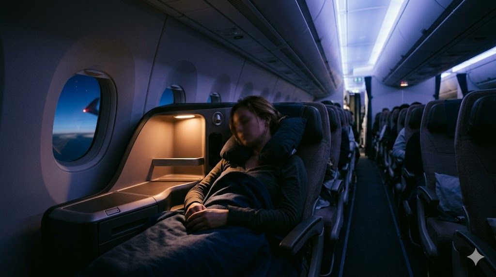 Putnik u avionu tokom dugog interkontinentalnog leta