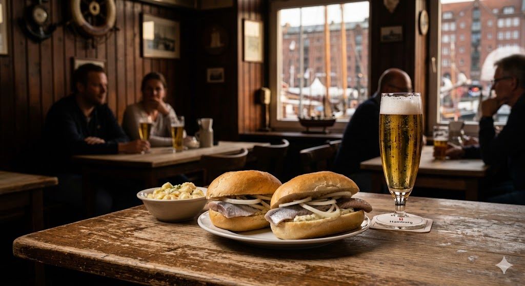 Hamburška kuhinja — Fischbrötchen zemička sa ribom, Labskaus, Franzbrötchen, severnonemačko pivo