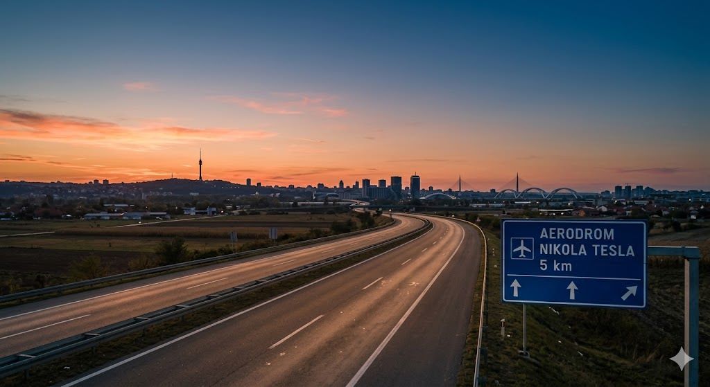 Put ka Aerodromu Nikola Tesla Beograd, E-75 autoput, Beograd panorama