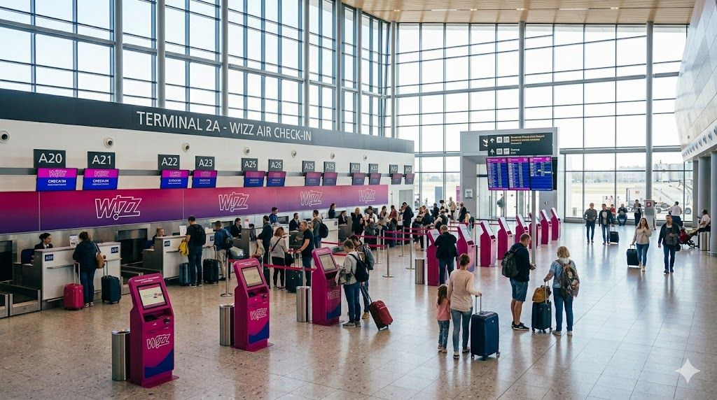 Budimpešta Ferenc Liszt Airport Terminal 2 — Wizz Air hub, check-in