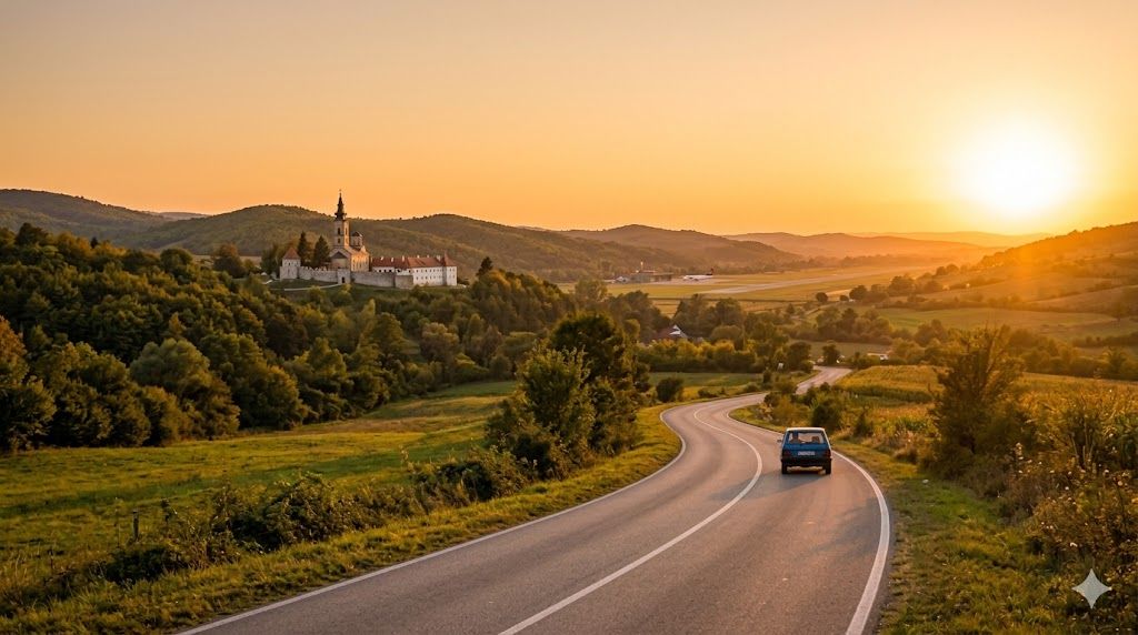 Put kroz centralnu Srbiju ka aerodromu Morava Kraljevo, dolina Zapadne Morave
