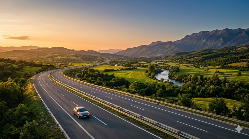 Put autoputem E-75 ka Skoplju iz juga Srbije, granica Srbija–Severna Makedonija