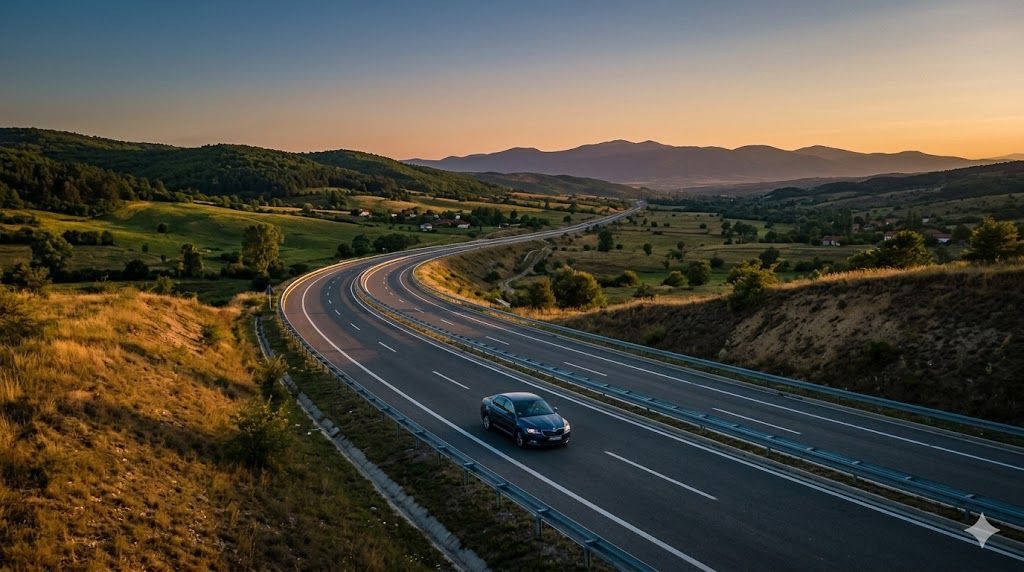 Put autoputem ka Sofiji iz istoka Srbije, granični prelaz Gradina–Kalotina