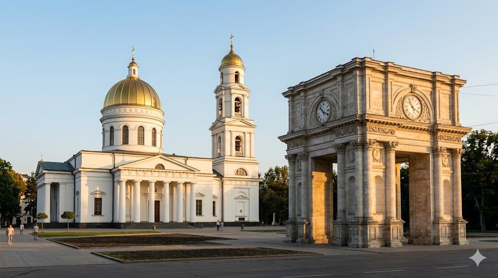 Soborna katedrala Kišinjev — Nașterea Domnului, neoklasicizam zlatne kupole, Trijumfalni luk 1841