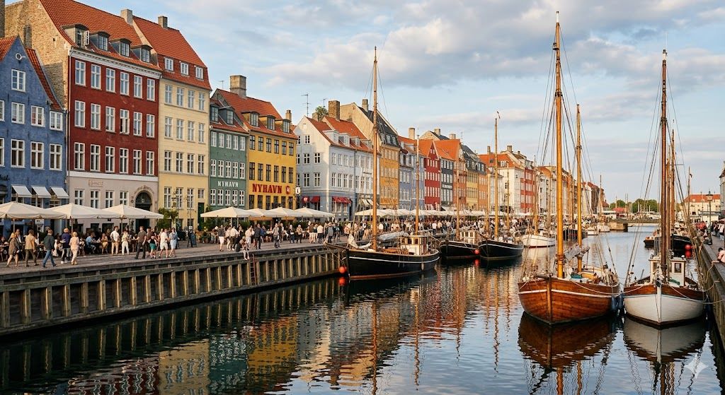 Nyhavn u Kopenhagenu — stari lučki kanal sa šareno obojenim kućama i drvenim jedrenjacima