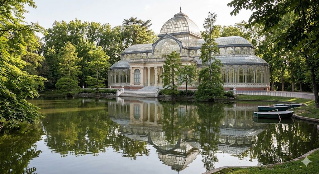 Park Retiro u Madridu — kraljevski vrt pod zaštitom UNESCO-a, jezero sa čamcima, Kristalna palata