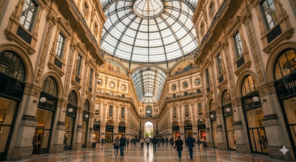 Galerija Vitorio Emanuele II — staklena kupola i mozaici milanskog gradskog salona