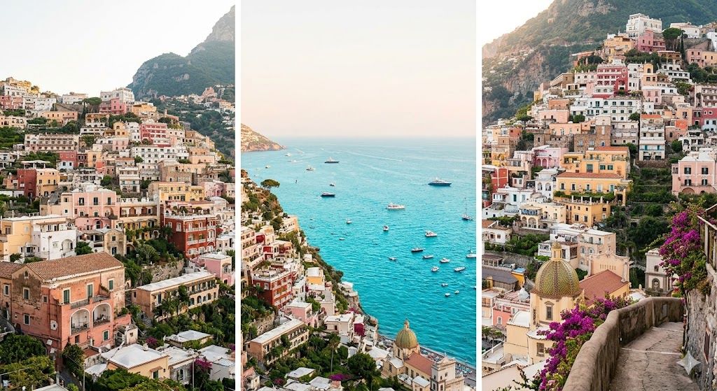 Amalfi obala kraj Napulja — živopisne kuće na liticama iznad tirkiznog Mediterana, Pozitano