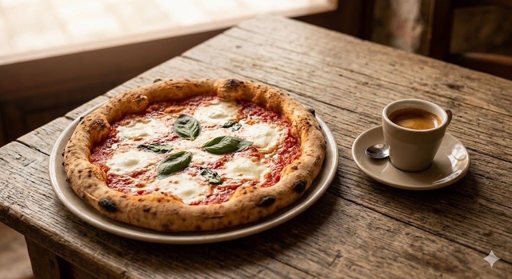 Prava napuljska pica Margarita iz krušne peći — rodno mesto pice, italijanska kuhinja