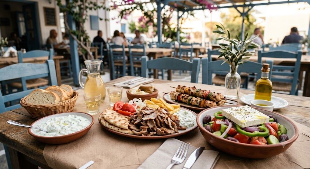Grčka kuhinja u Solunu — meza, gyros, suvlaki, moussaka, bougatsa, ouzo, taverne