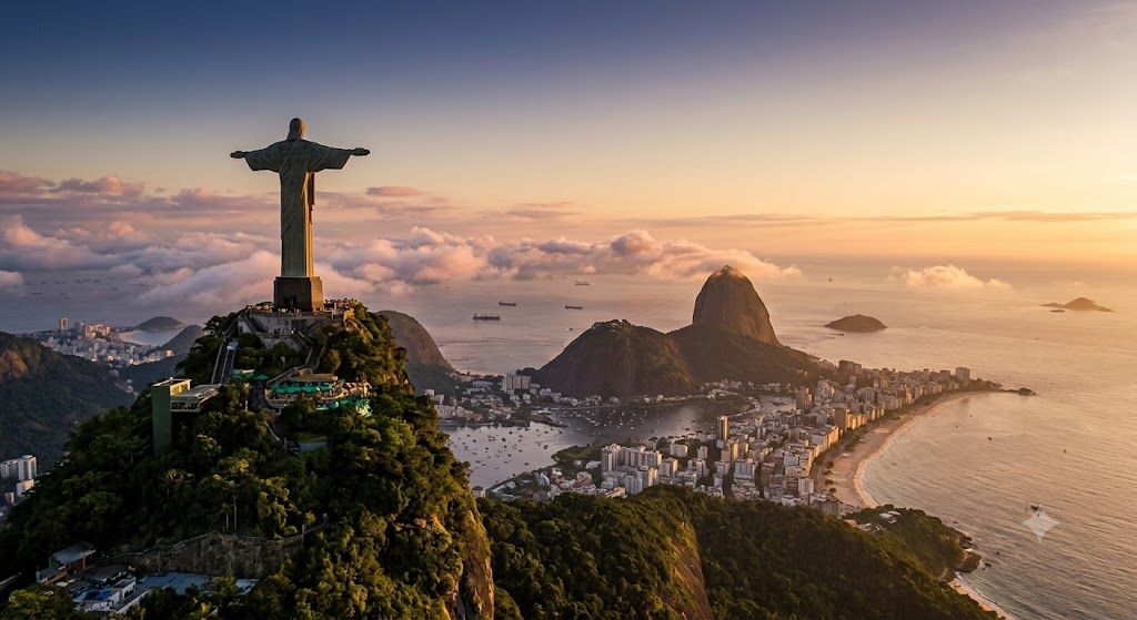 Hristos Spasitelj na vrhu Korkovada iznad Rio de Žaneira, Brazil — statua raširenih ruku iznad grada, jedno od sedam svetskih čuda novog sveta