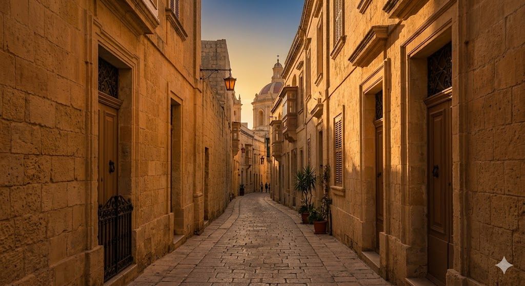 Mdina, tihi grad na Malti — srednjovekovne kamene ulice, barokne palate, utvrđeni bedemi u zlatnom svetlu