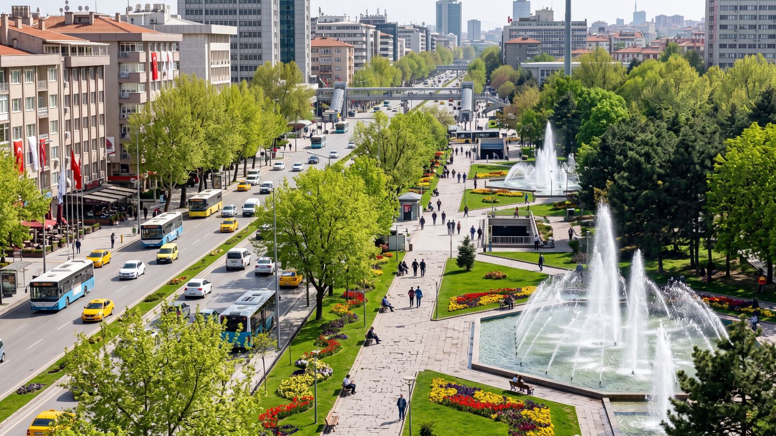 Bulevar sa parkom u centru Ankare (AI prikaz)