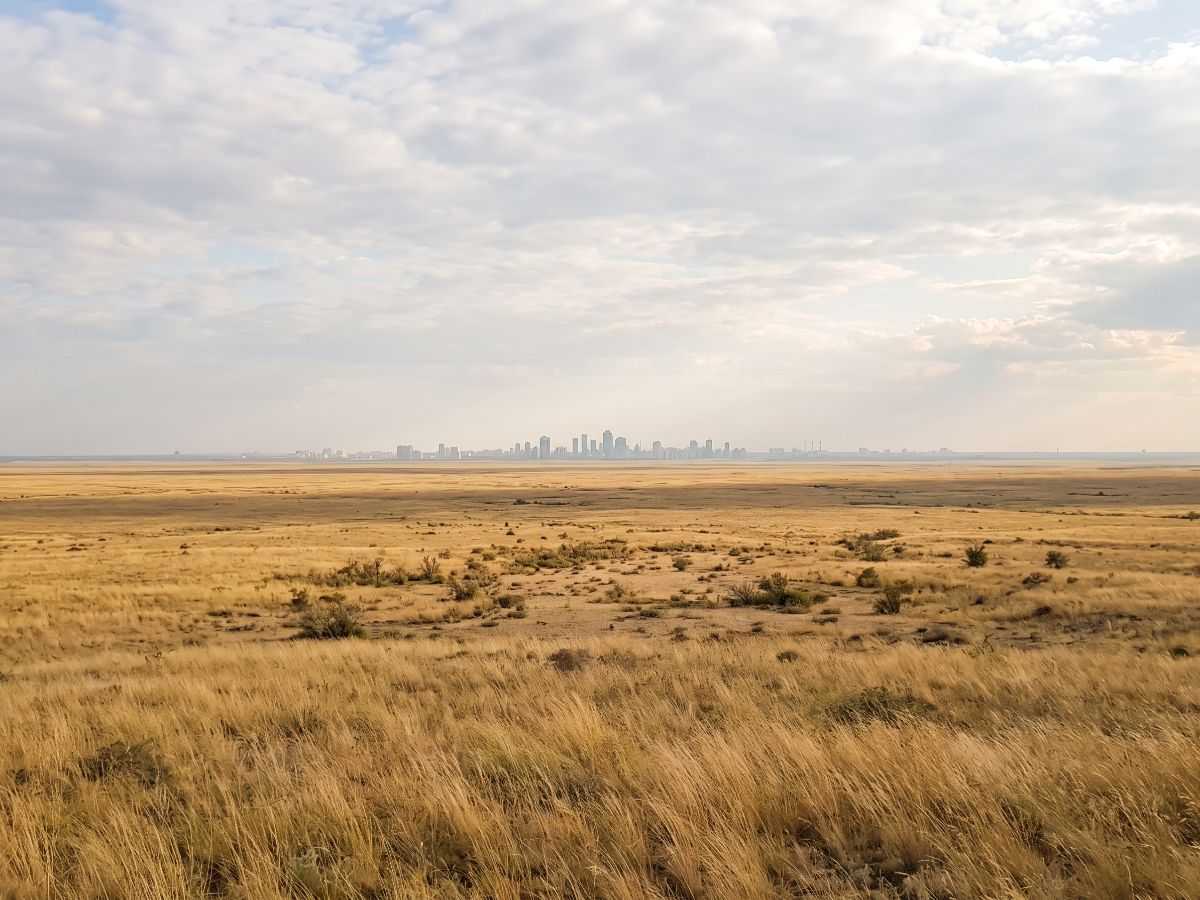 Kazahstanska stepa i grad na horizontu (AI prikaz)