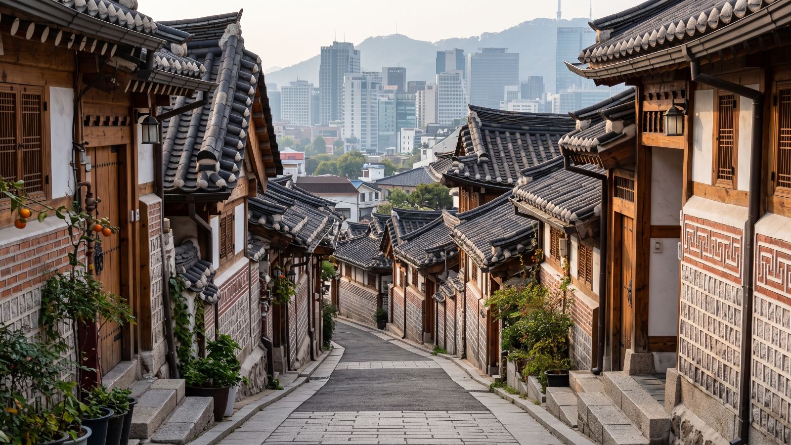 Uličica sa tradicionalnim kućama hanok u Seulu (AI prikaz)
